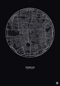 Affiche Tehran – Poster carte de ville | Gravura – Fond foncé