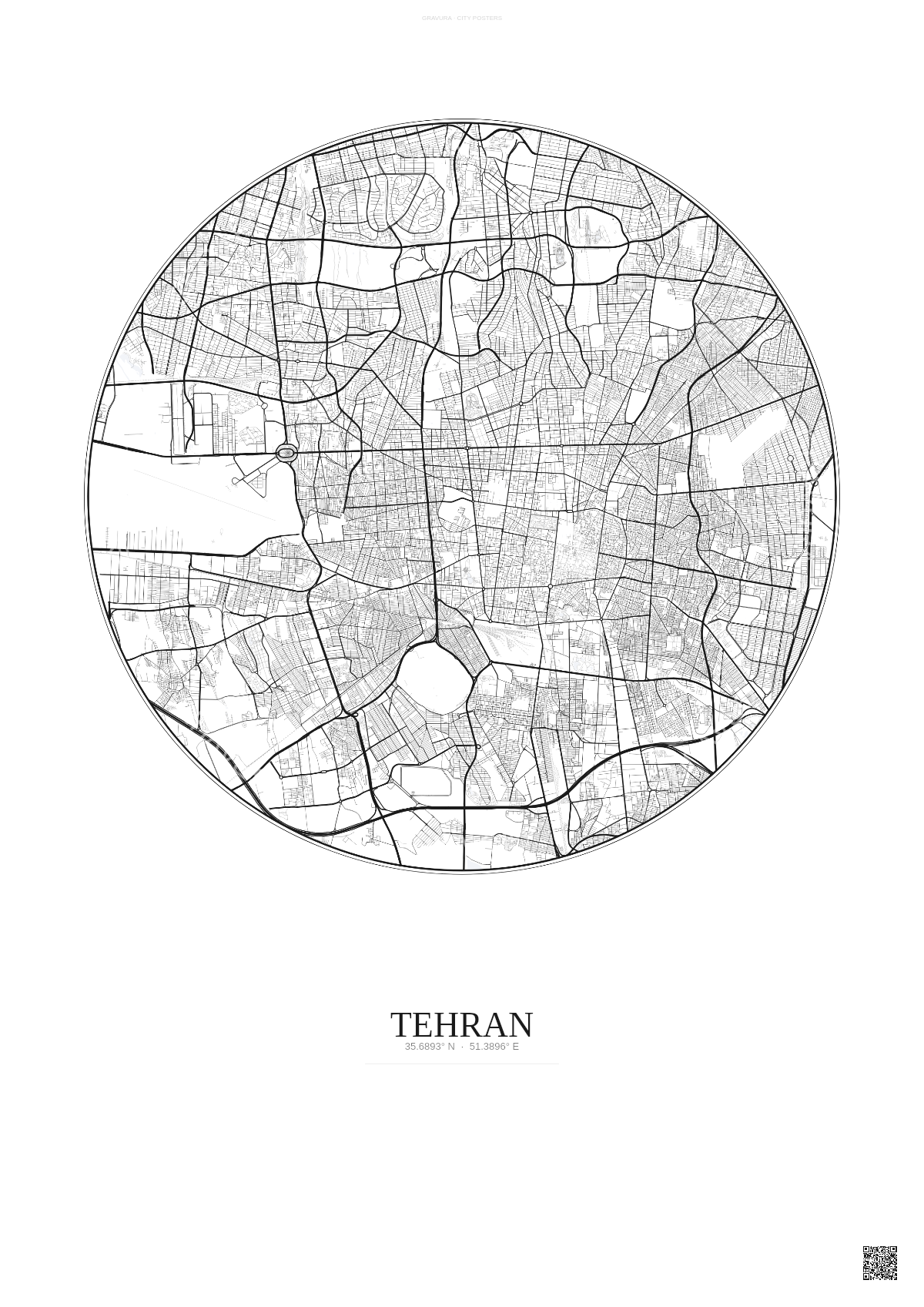 Affiche Tehran – Poster carte de ville | Gravura – Fond clair