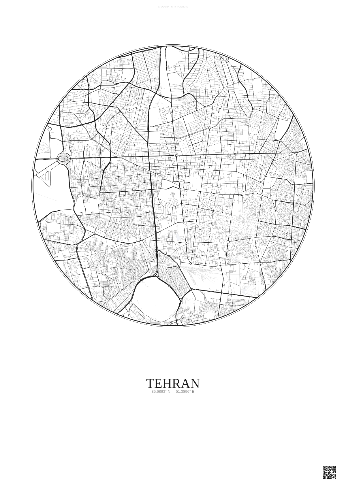 Affiche Tehran – Poster carte de ville | Gravura – Fond clair