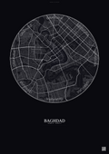 Affiche Baghdad – Poster carte de ville | Gravura – Fond foncé