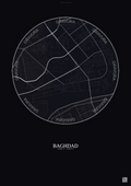 Affiche Baghdad – Poster carte de ville | Gravura – Fond foncé