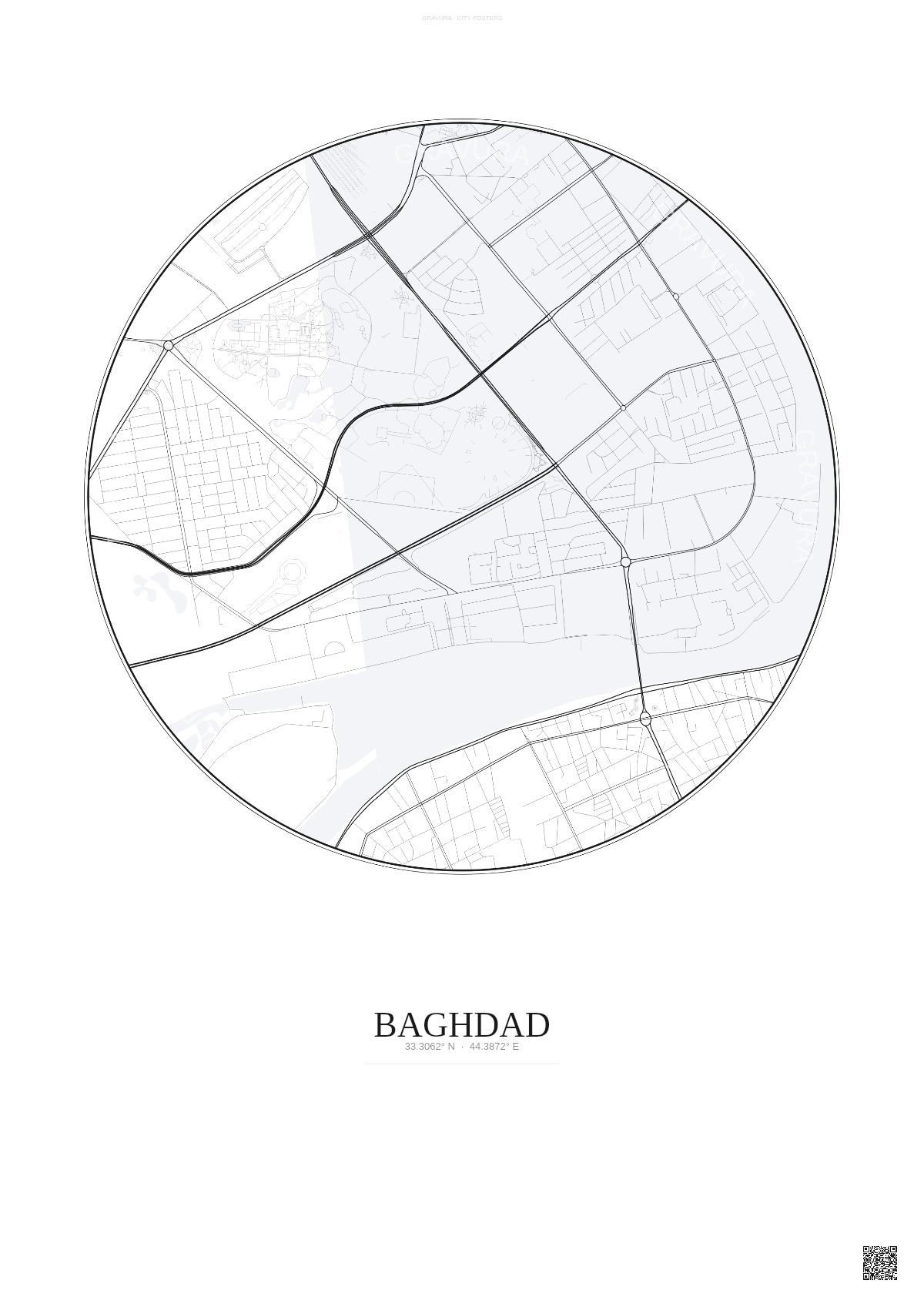 Affiche Baghdad – Poster carte de ville | Gravura – Fond clair