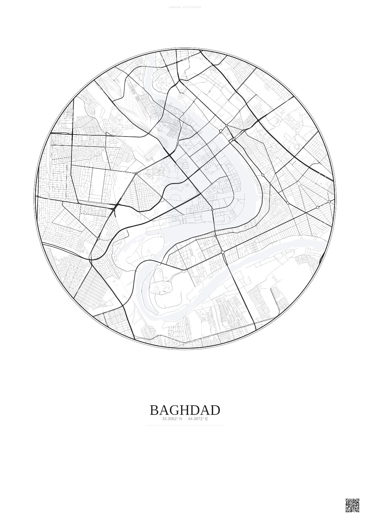 Affiche Baghdad – Poster carte de ville | Gravura – Fond clair