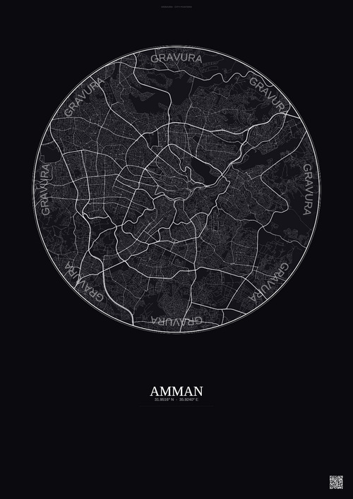 Affiche Amman – Poster carte de ville | Gravura – Fond foncé
