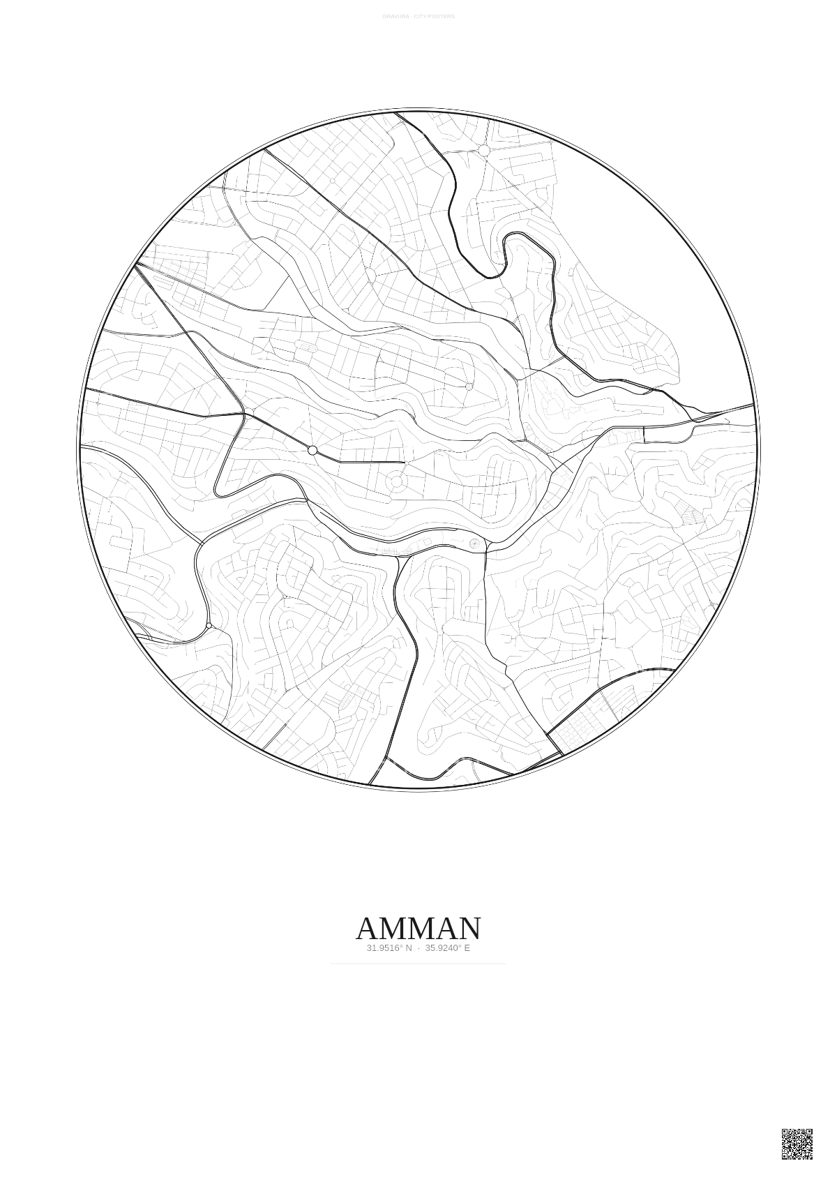 Affiche Amman – Poster carte de ville | Gravura – Fond clair