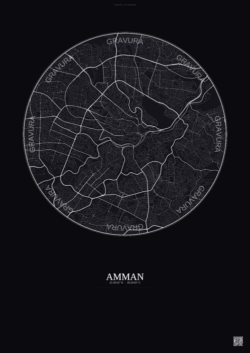 Affiche Amman – Poster carte de ville | Gravura – Fond foncé