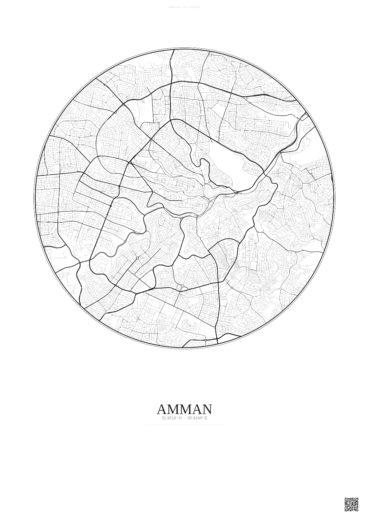Affiche Amman – Poster carte de ville | Gravura – Fond clair