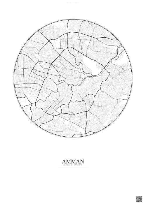Affiche Amman – Poster carte de ville | Gravura – Fond clair