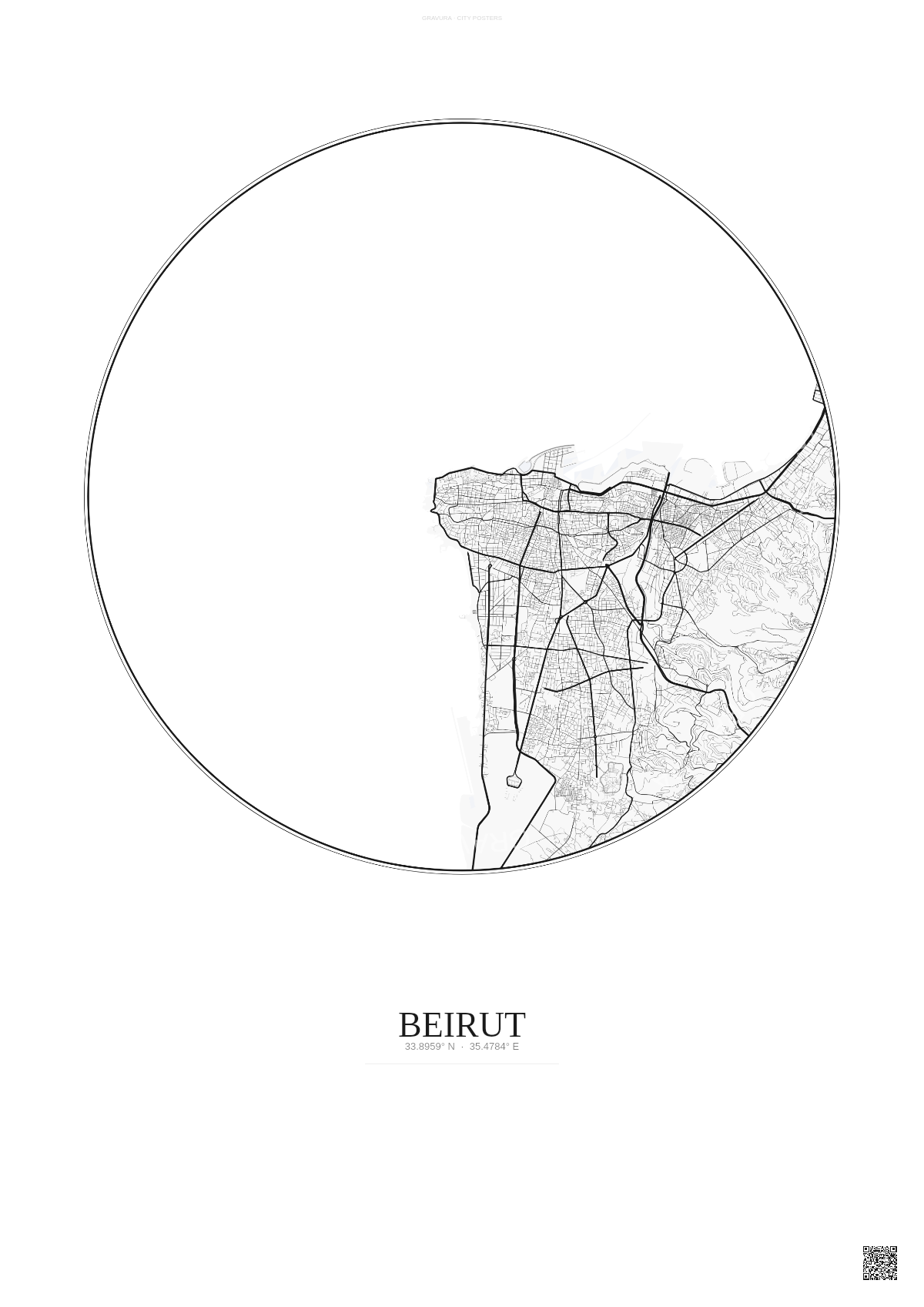 Affiche Beirut – Poster carte de ville | Gravura – Fond clair