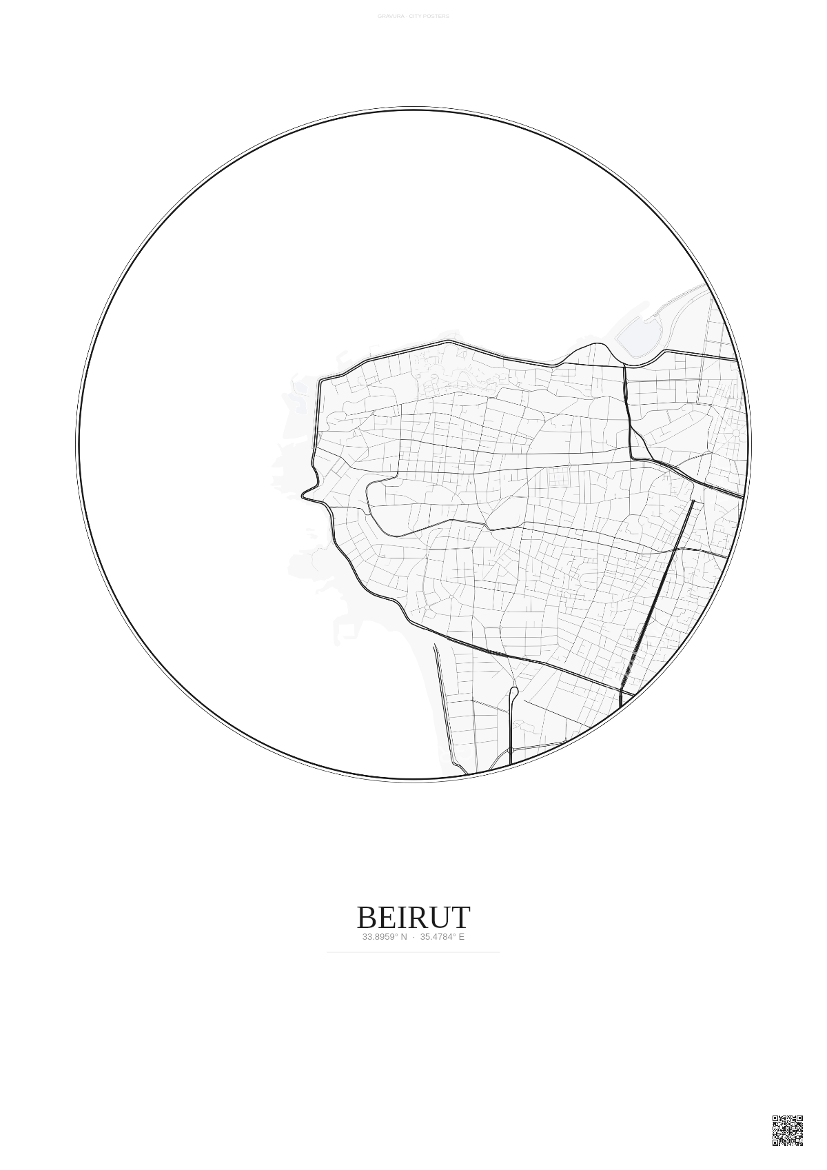 Affiche Beirut – Poster carte de ville | Gravura – Fond clair