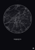 Affiche Damascus – Poster carte de ville | Gravura – Fond foncé