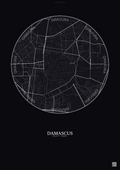 Affiche Damascus – Poster carte de ville | Gravura – Fond foncé