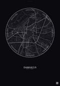 Affiche Damascus – Poster carte de ville | Gravura – Fond foncé
