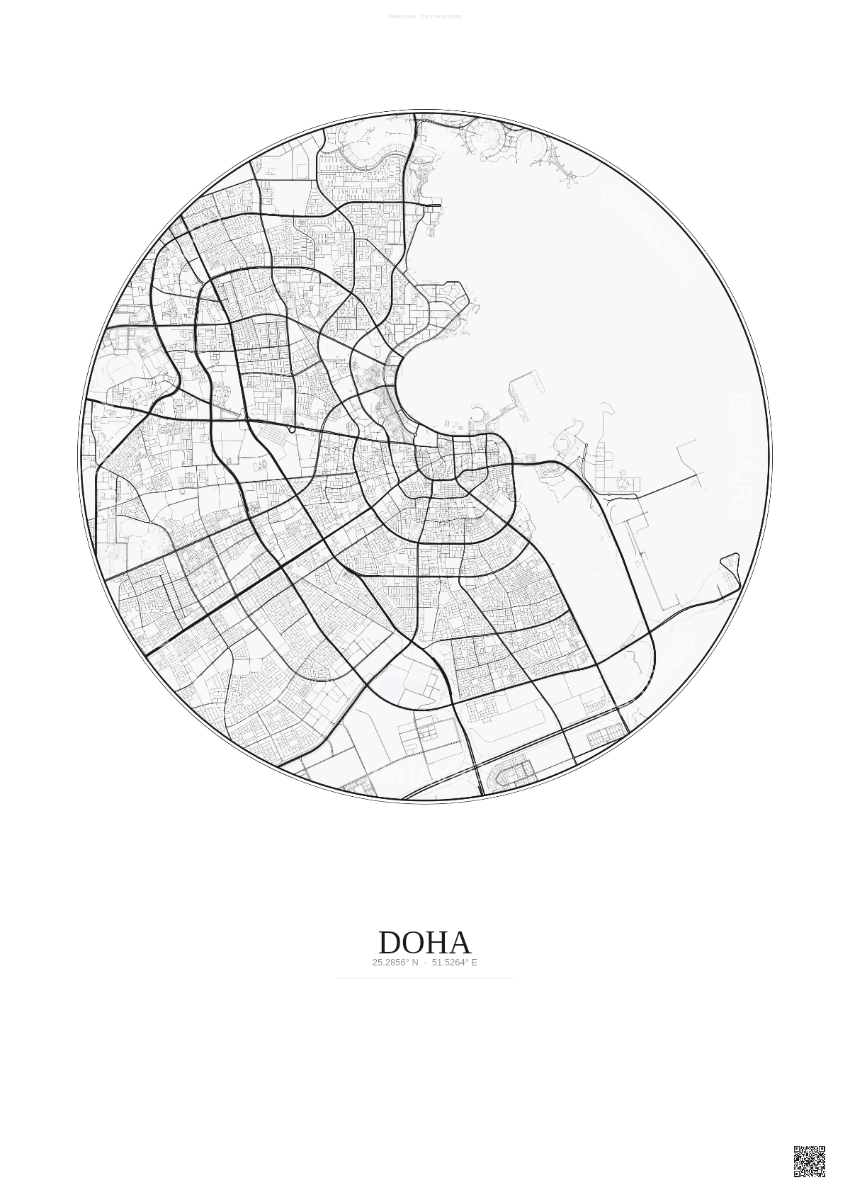 Affiche Doha – Poster carte de ville | Gravura – Fond clair