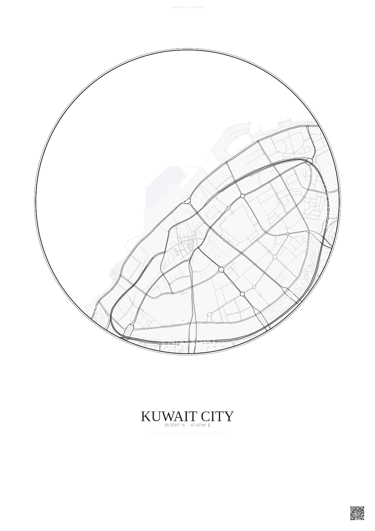 Affiche Kuwait City – Poster carte de ville | Gravura – Fond clair