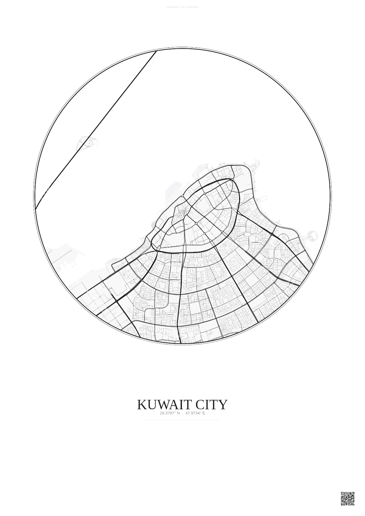 Affiche Kuwait City – Poster carte de ville | Gravura – Fond clair