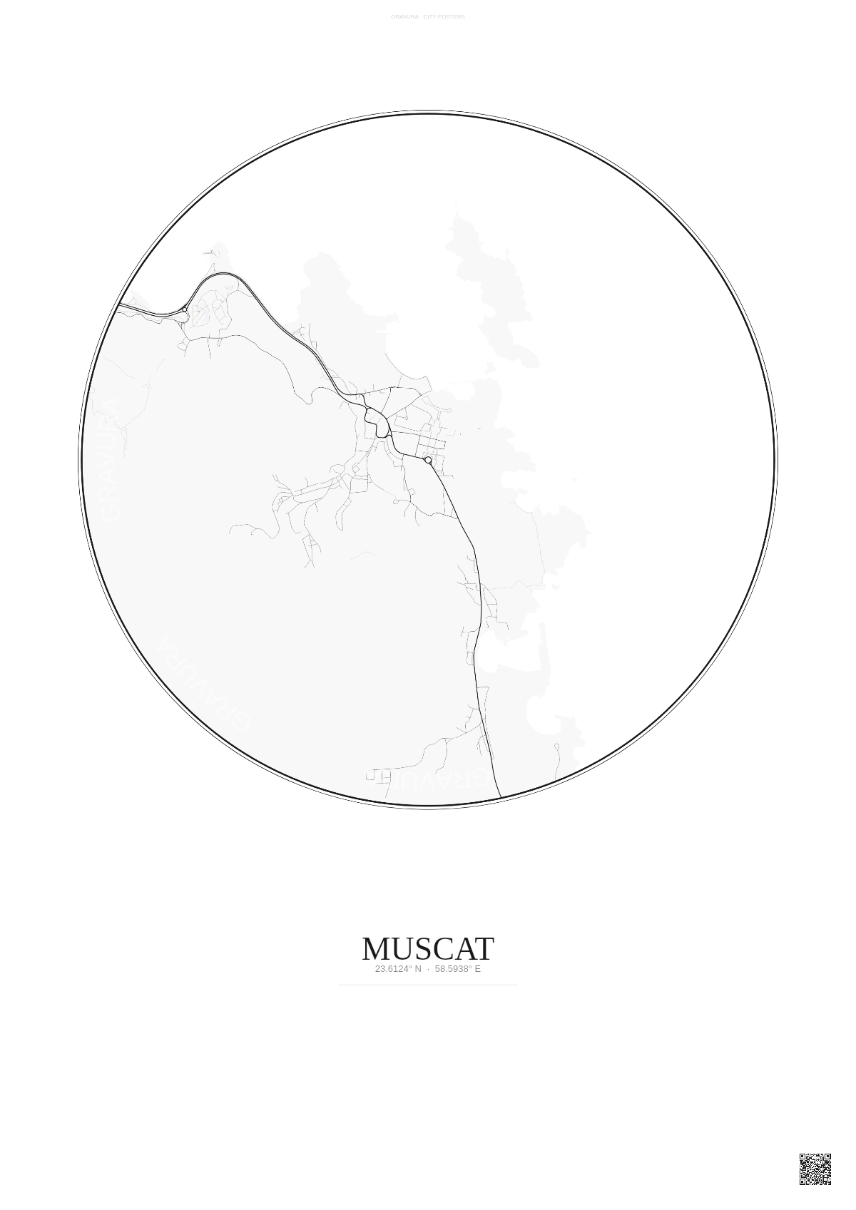 Affiche Muscat – Poster carte de ville | Gravura – Fond clair