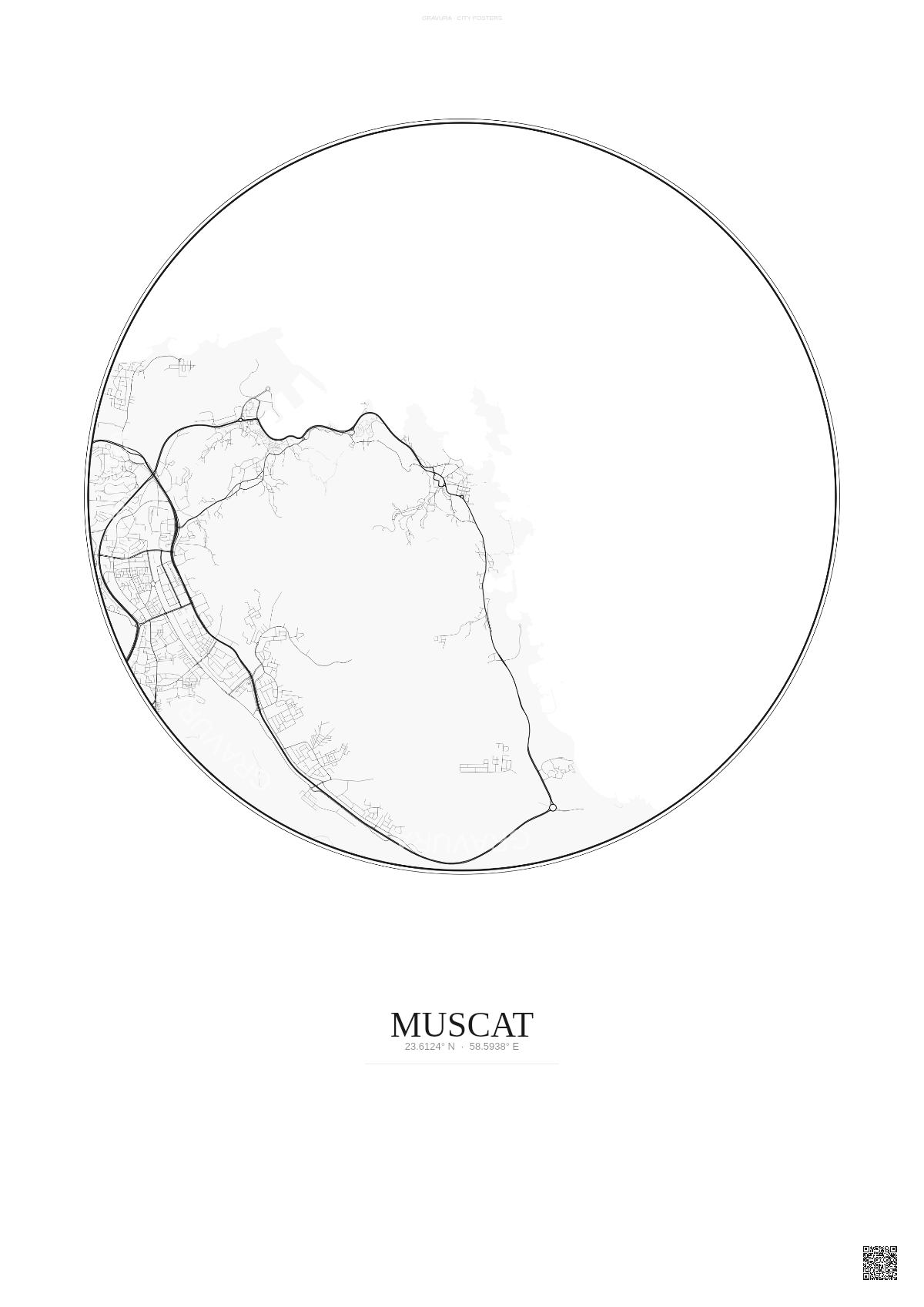 Affiche Muscat – Poster carte de ville | Gravura – Fond clair