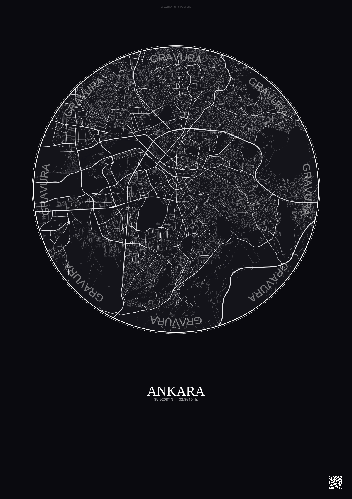 Affiche Ankara – Poster carte de ville | Gravura – Fond foncé