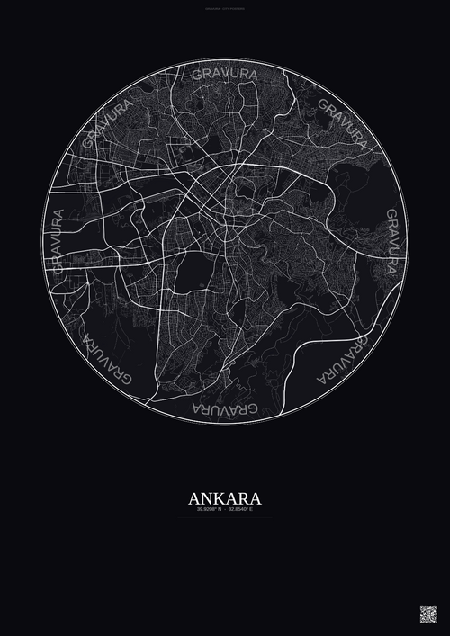 Affiche Ankara – Poster carte de ville | Gravura – Fond foncé