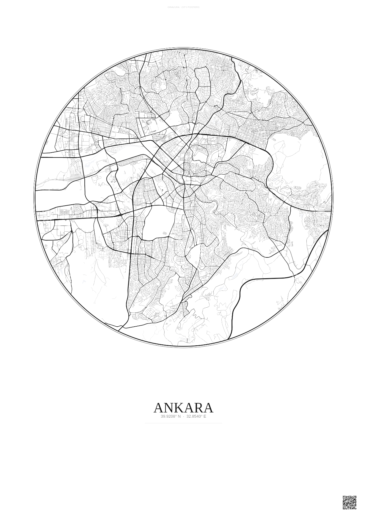 Affiche Ankara – Poster carte de ville | Gravura – Fond clair