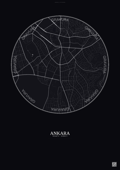 Affiche Ankara – Poster carte de ville | Gravura – Fond foncé