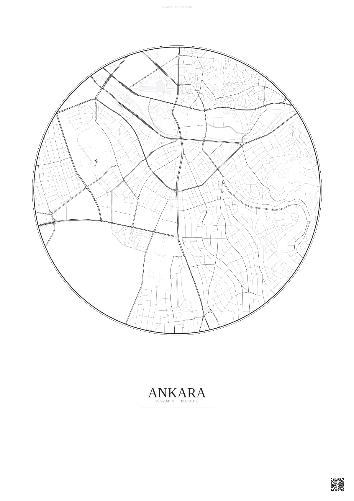 Affiche Ankara – Poster carte de ville | Gravura – Fond clair