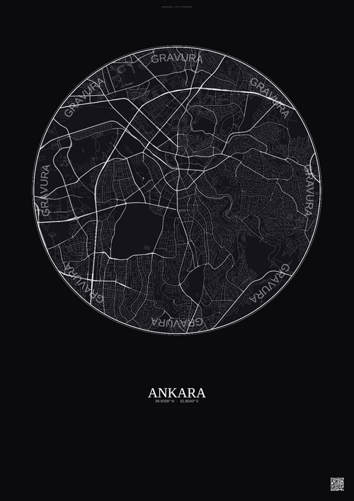 Affiche Ankara – Poster carte de ville | Gravura – Fond foncé