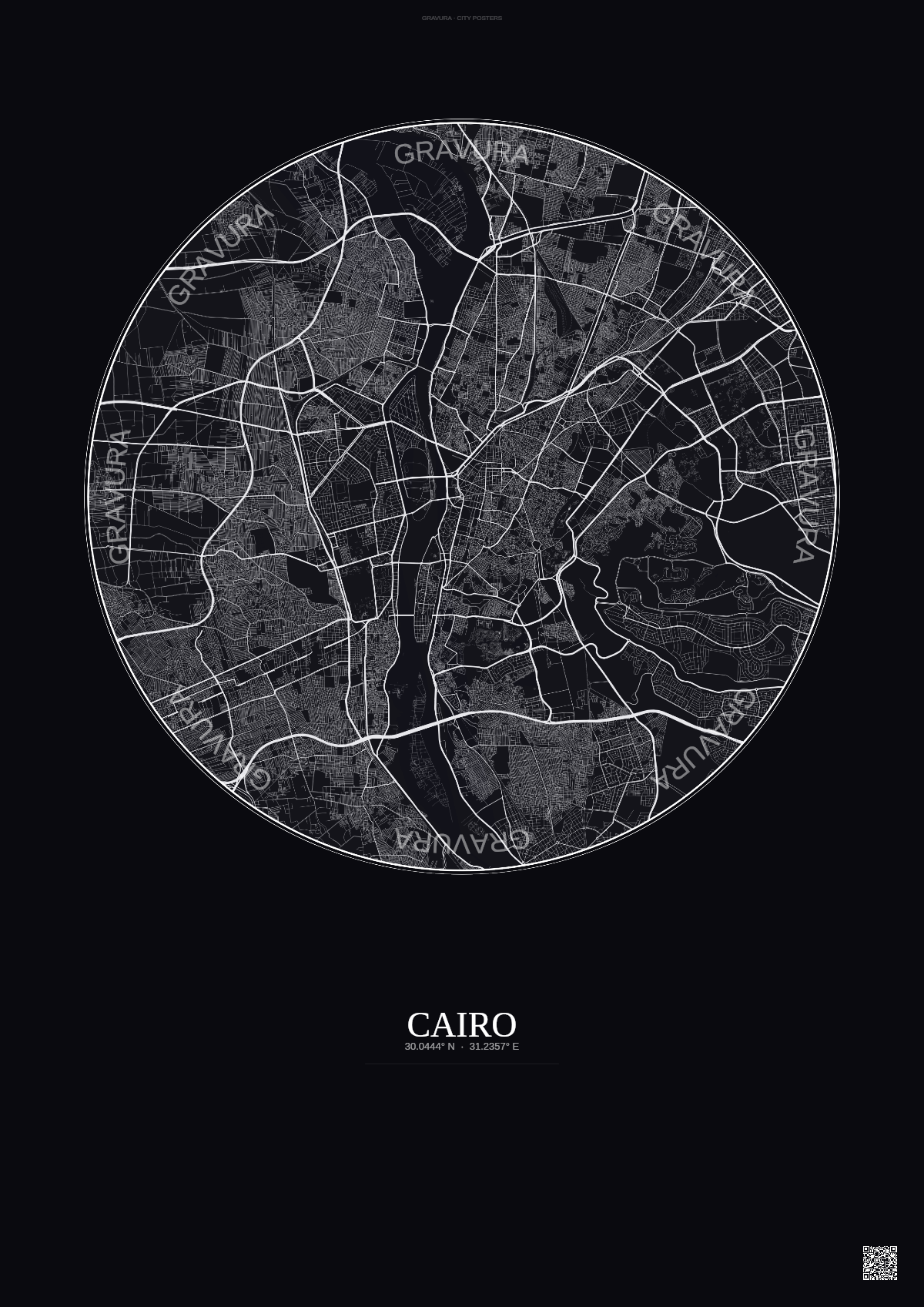 Affiche Cairo – Poster carte de ville | Gravura – Fond foncé