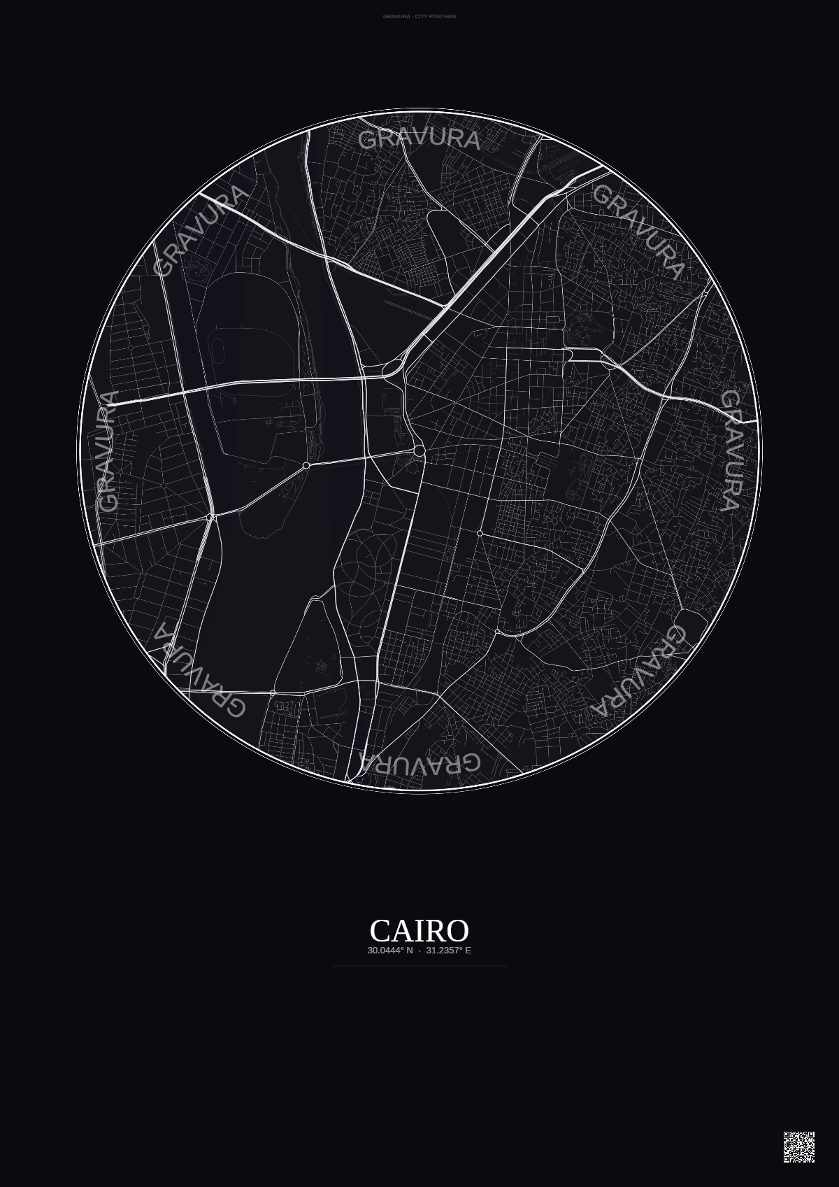 Affiche Cairo – Poster carte de ville | Gravura – Fond foncé