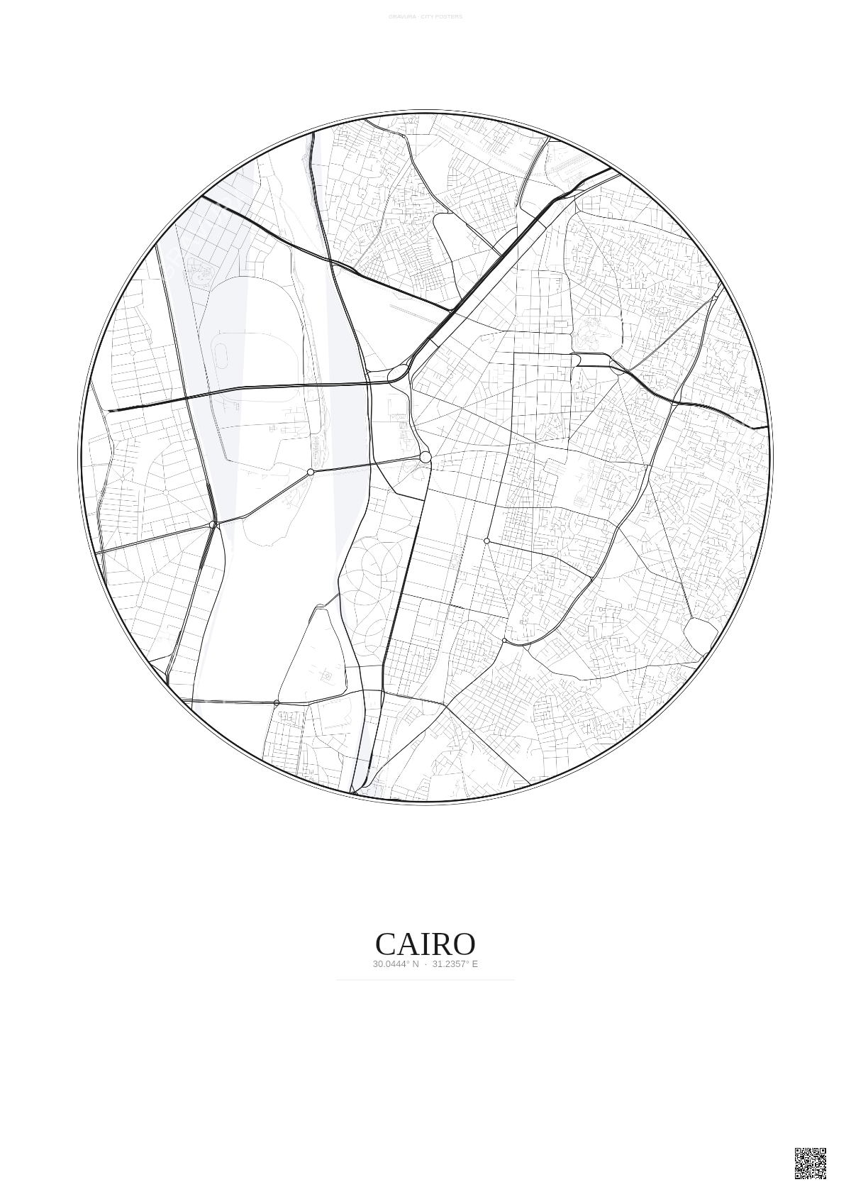 Affiche Cairo – Poster carte de ville | Gravura – Fond clair
