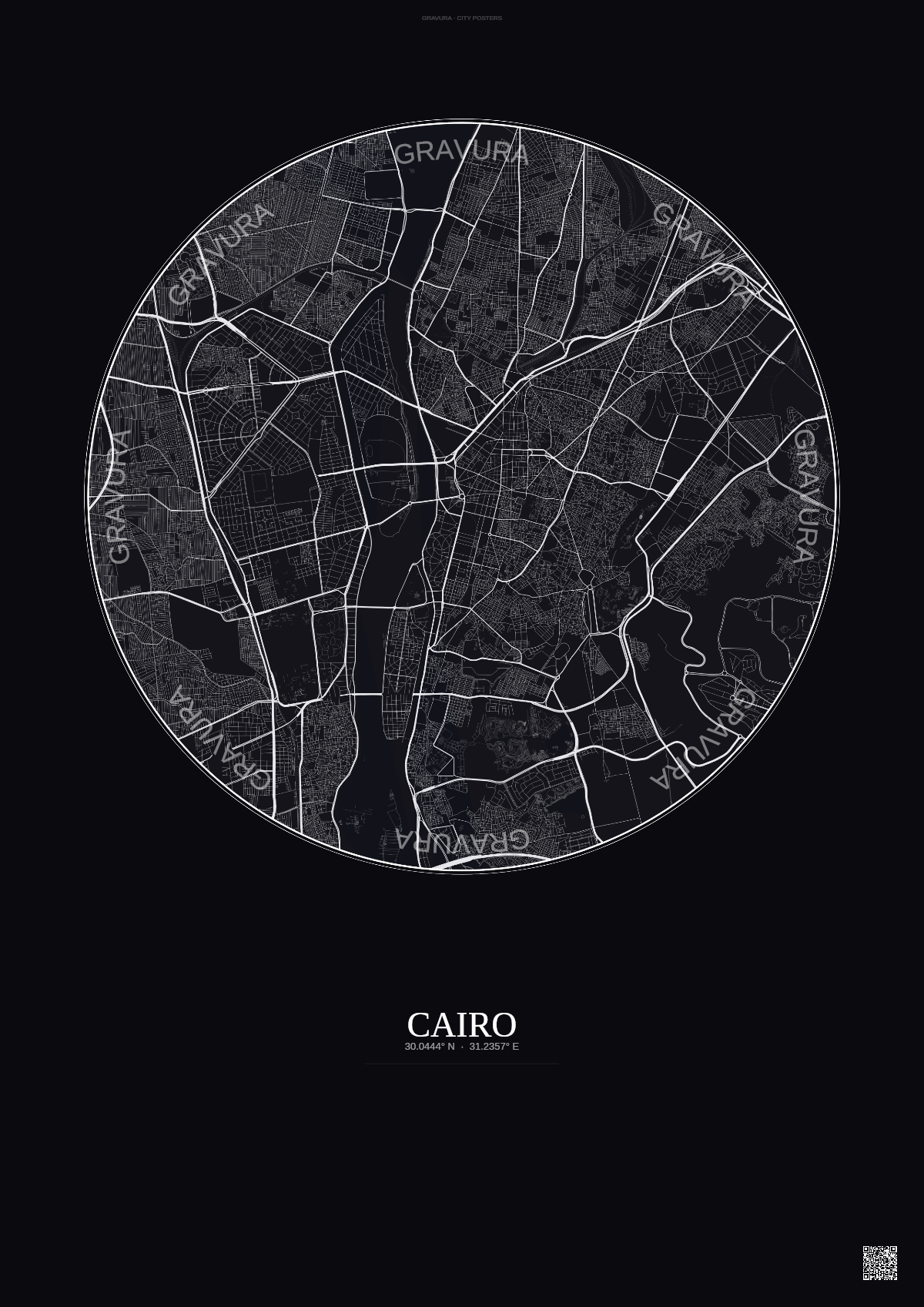 Affiche Cairo – Poster carte de ville | Gravura – Fond foncé