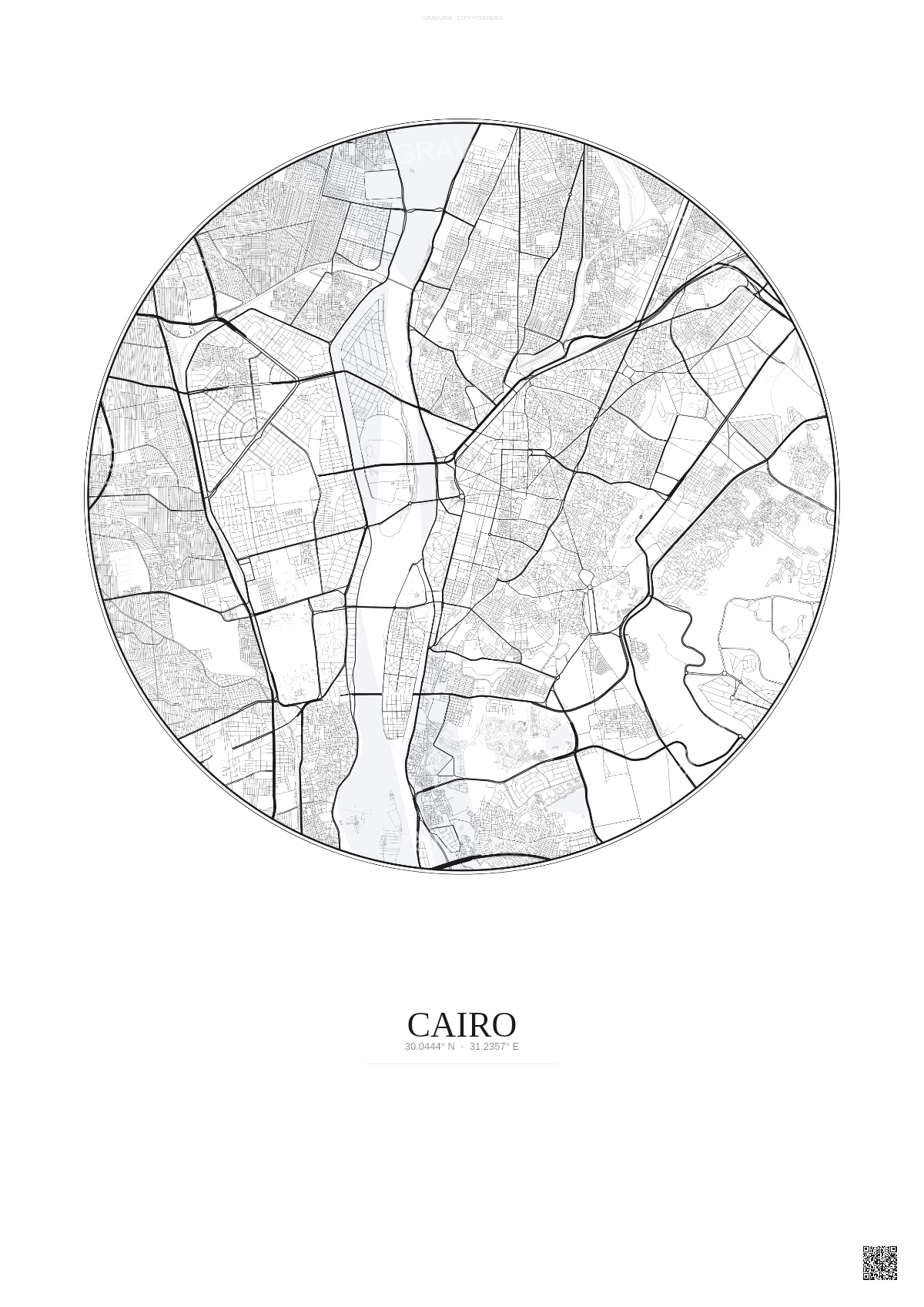 Affiche Cairo – Poster carte de ville | Gravura – Fond clair