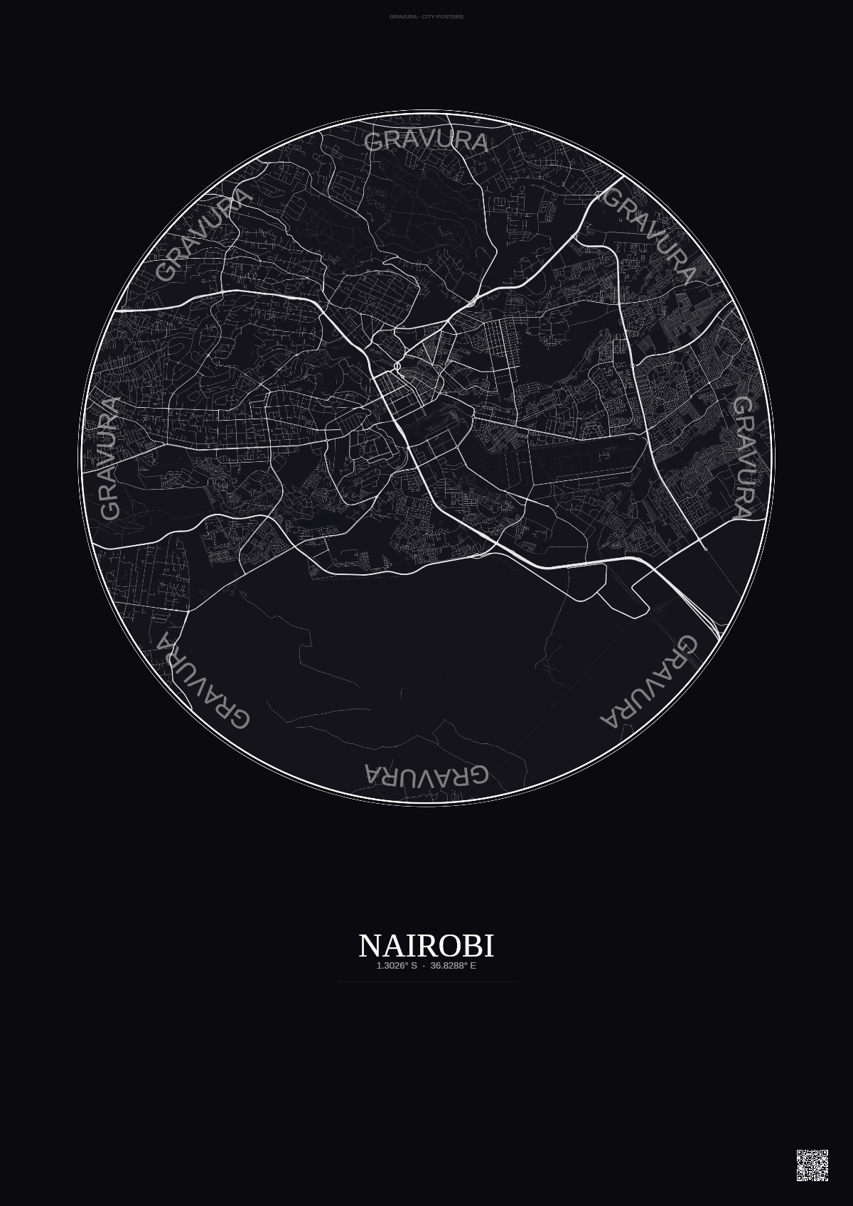 Affiche Nairobi – Poster carte de ville | Gravura – Fond foncé