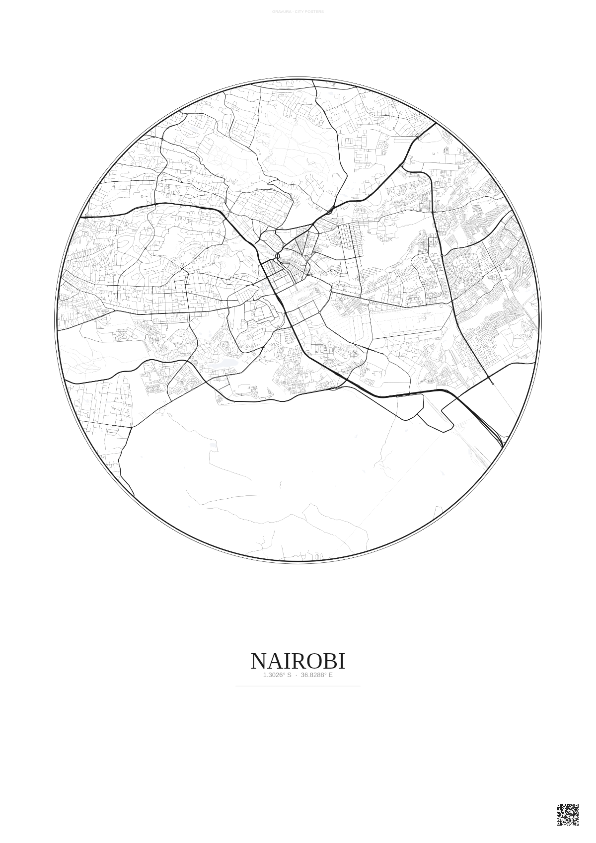 Affiche Nairobi – Poster carte de ville | Gravura – Fond clair