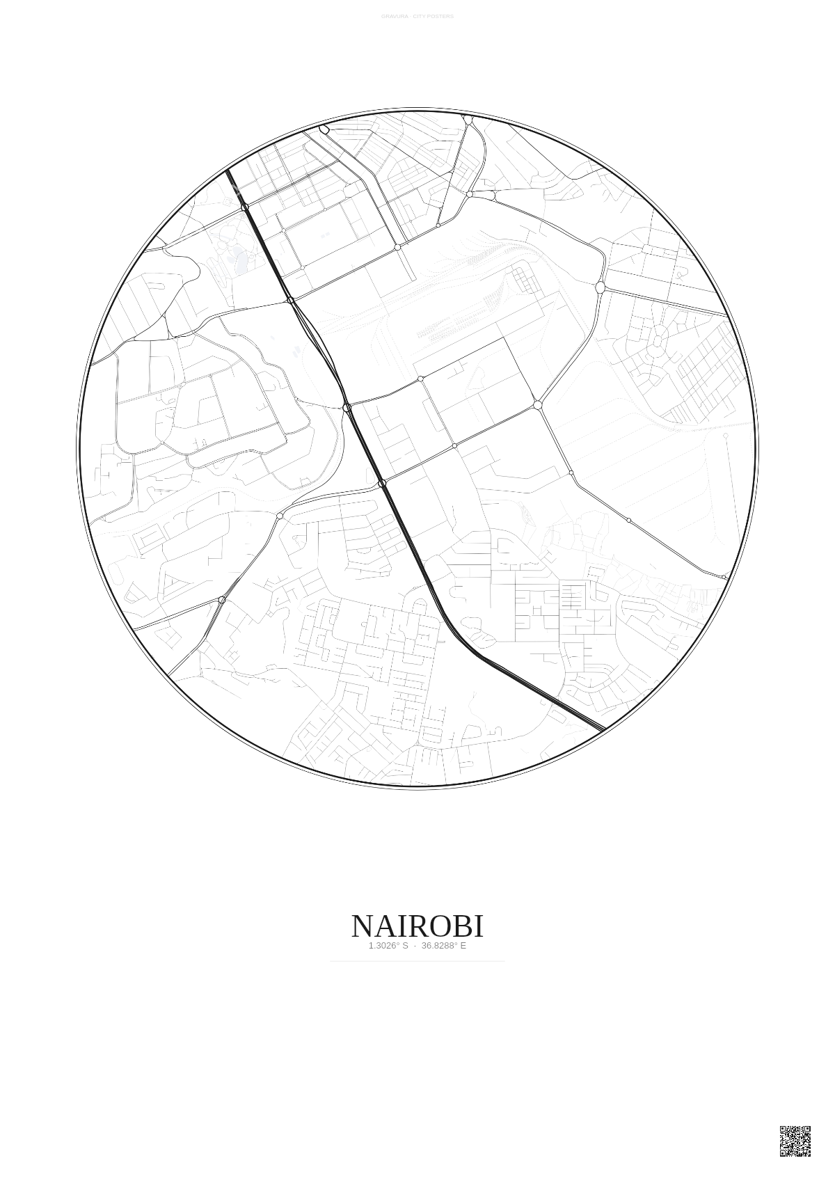 Affiche Nairobi – Poster carte de ville | Gravura – Fond clair