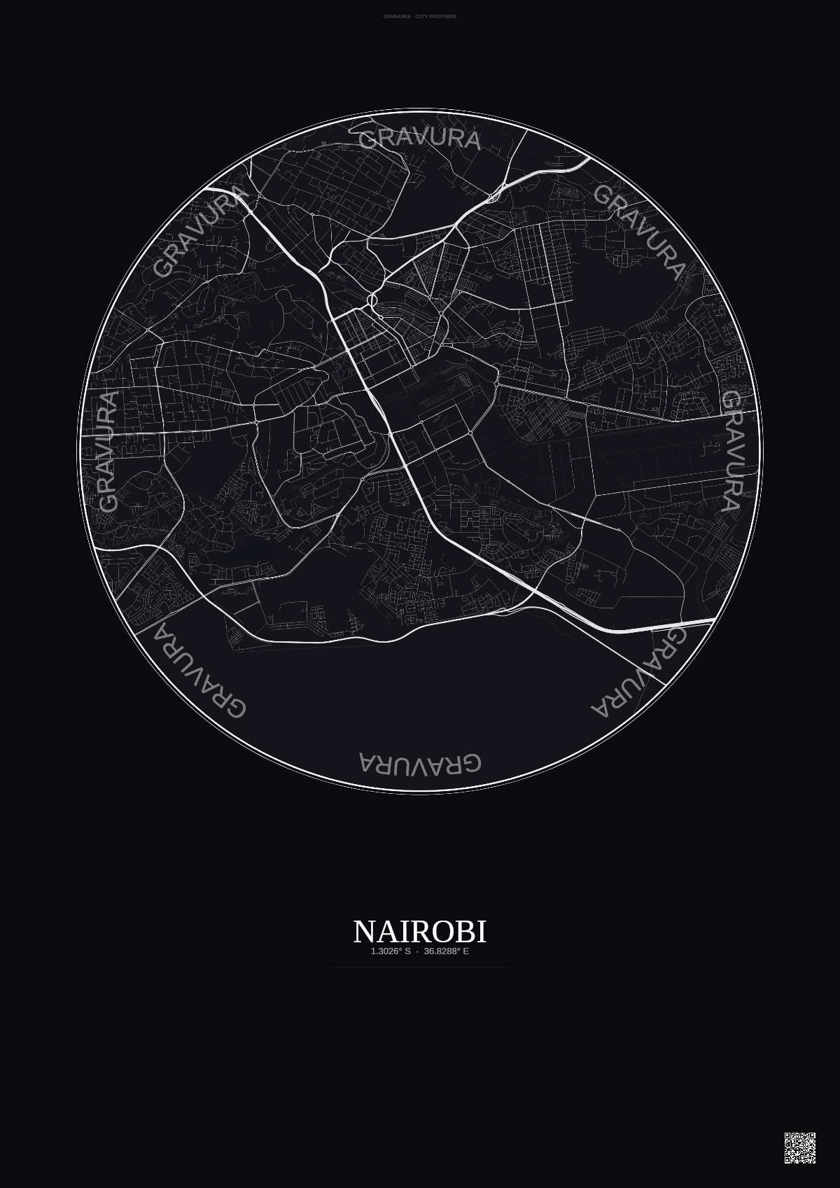 Affiche Nairobi – Poster carte de ville | Gravura – Fond foncé