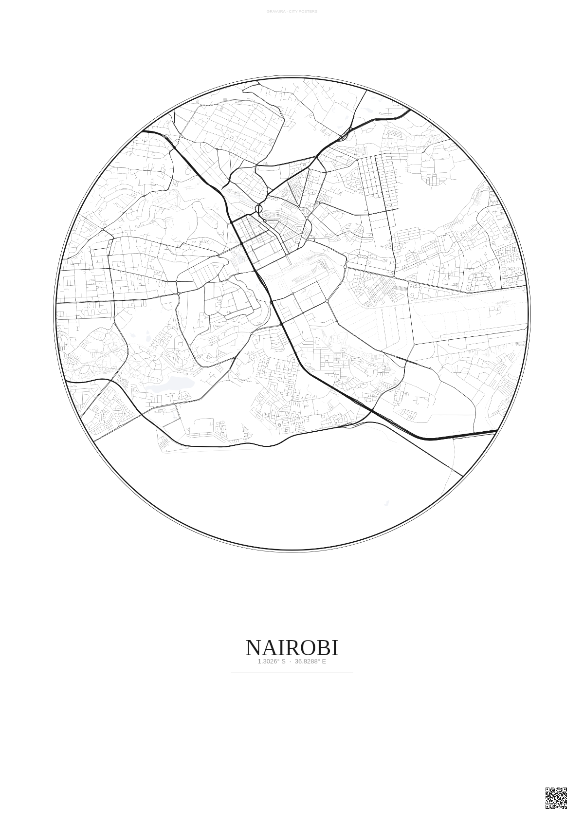 Affiche Nairobi – Poster carte de ville | Gravura – Fond clair