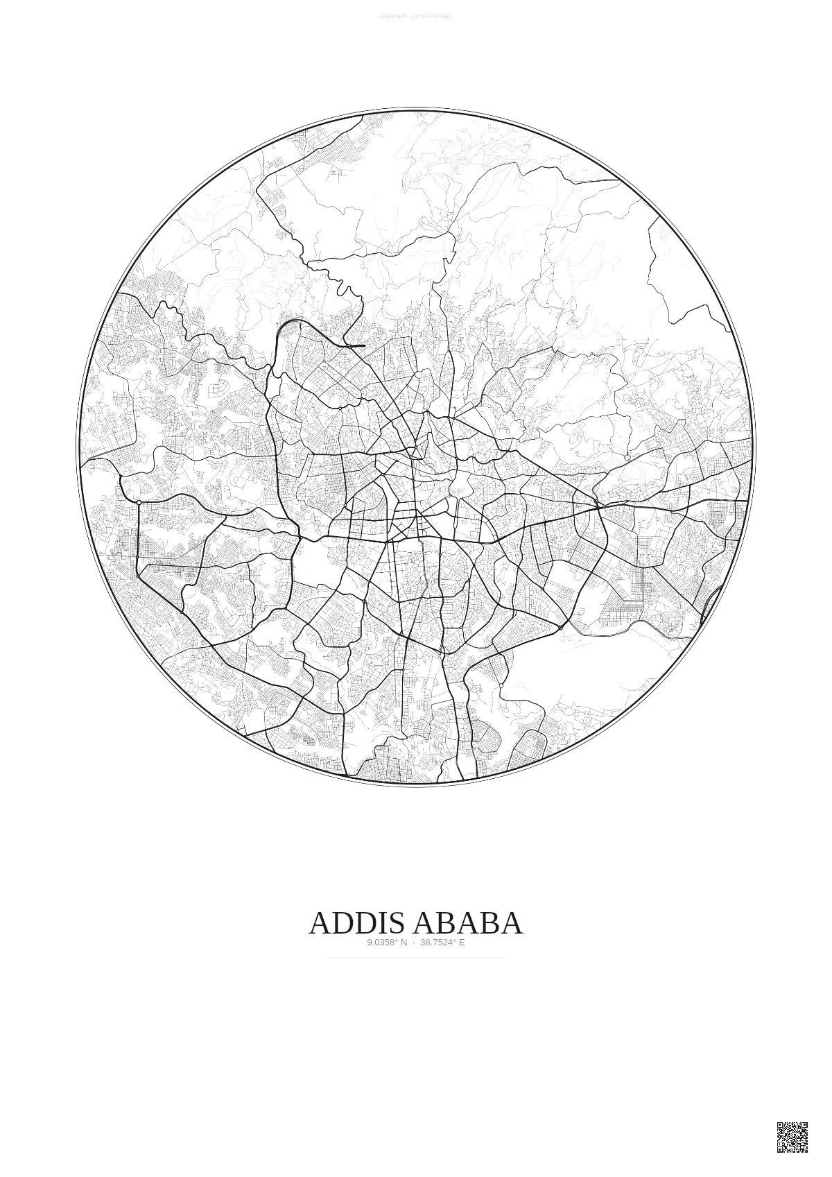 Affiche Addis Ababa – Poster carte de ville | Gravura – Fond clair