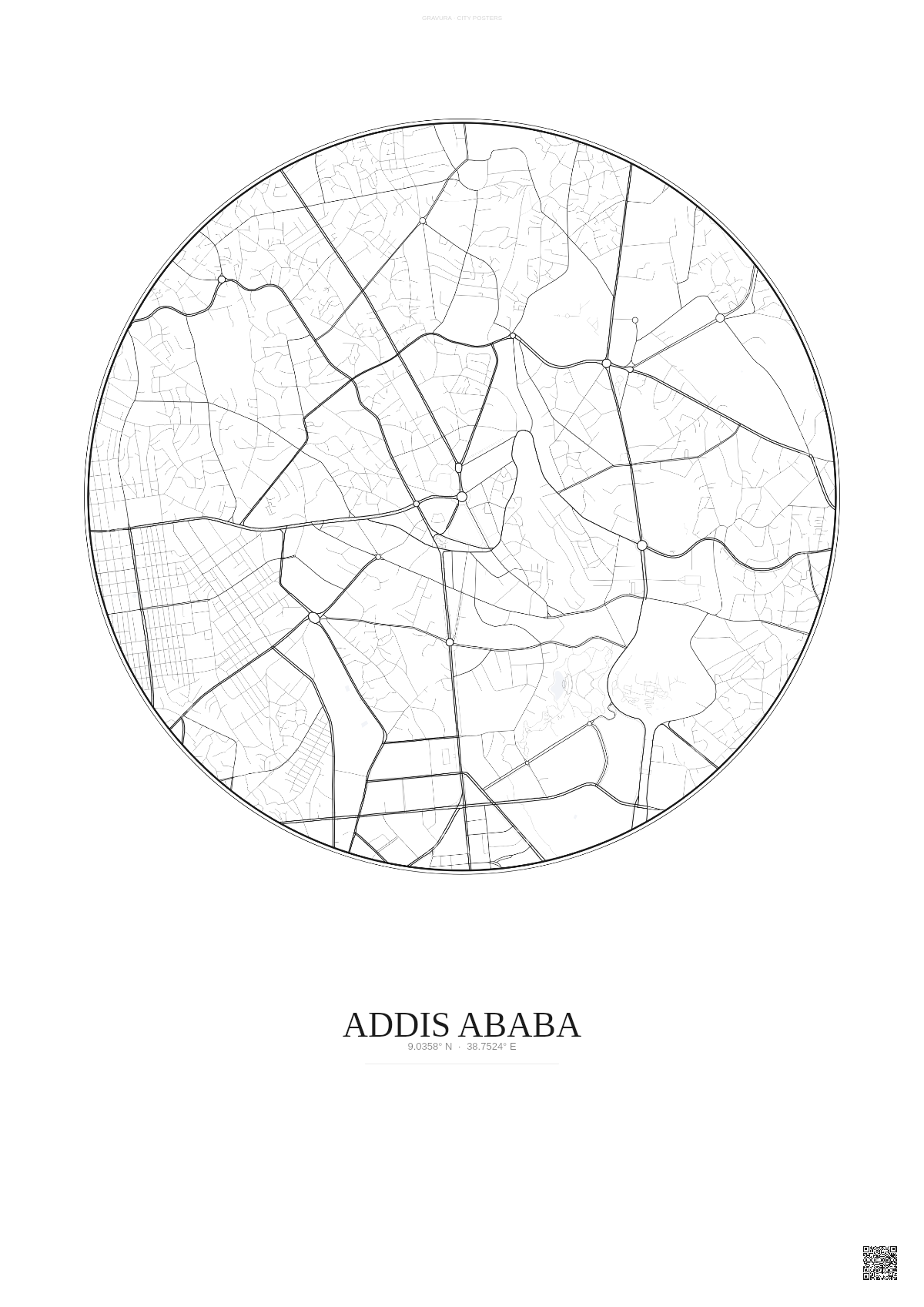 Affiche Addis Ababa – Poster carte de ville | Gravura – Fond clair