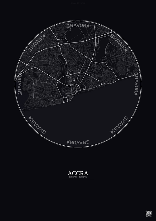 Affiche Accra – Poster carte de ville | Gravura – Fond foncé