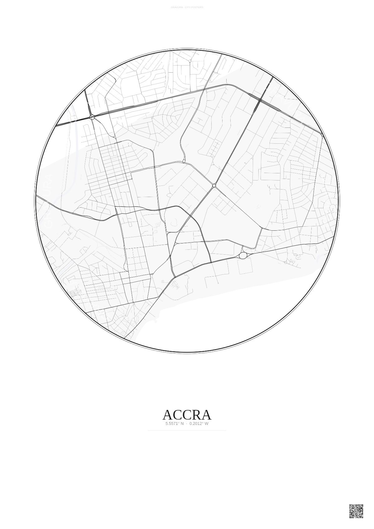 Affiche Accra – Poster carte de ville | Gravura – Fond clair