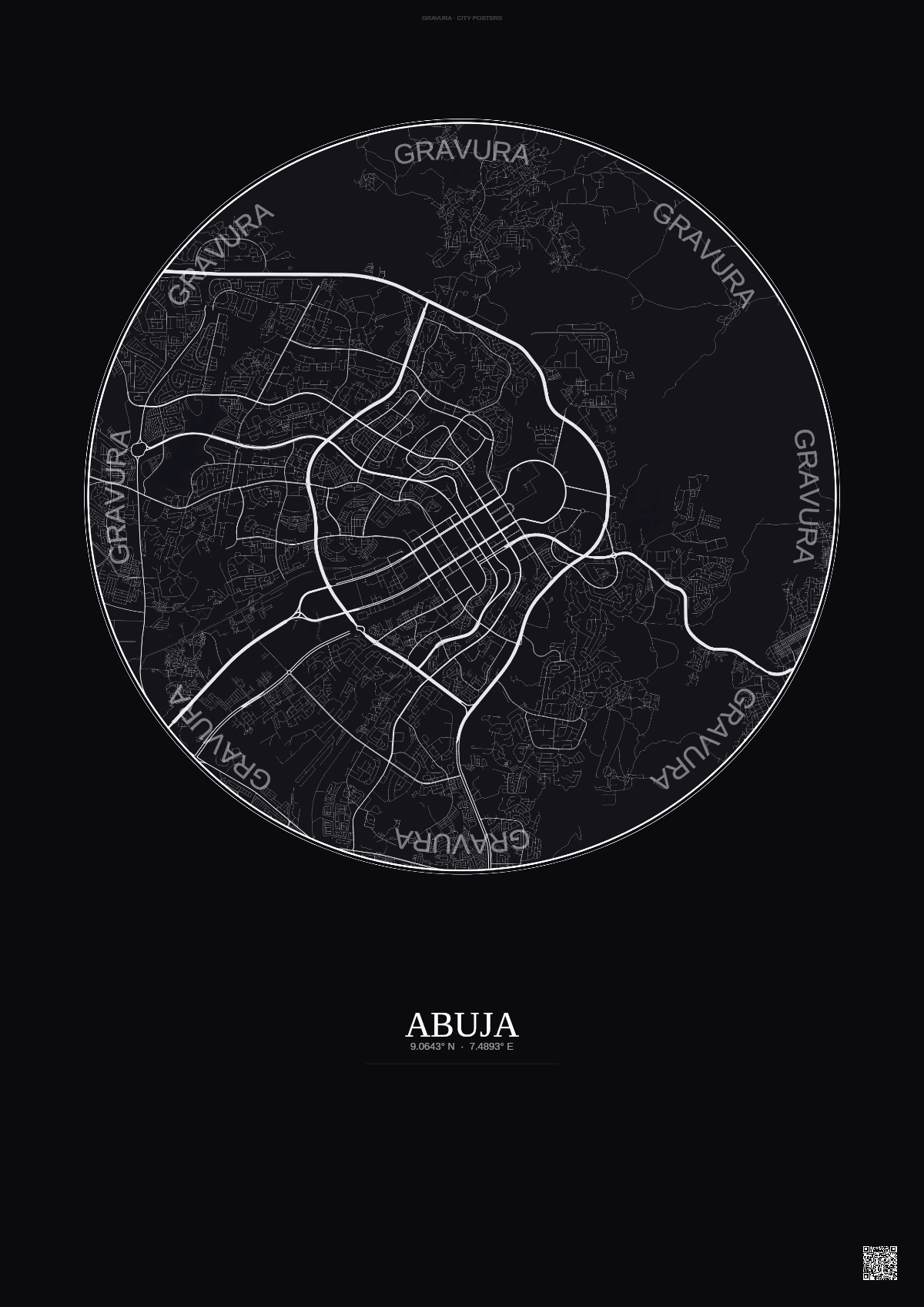 Affiche Abuja – Poster carte de ville | Gravura – Fond foncé
