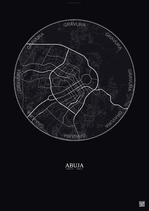 Affiche Abuja – Poster carte de ville | Gravura – Fond foncé