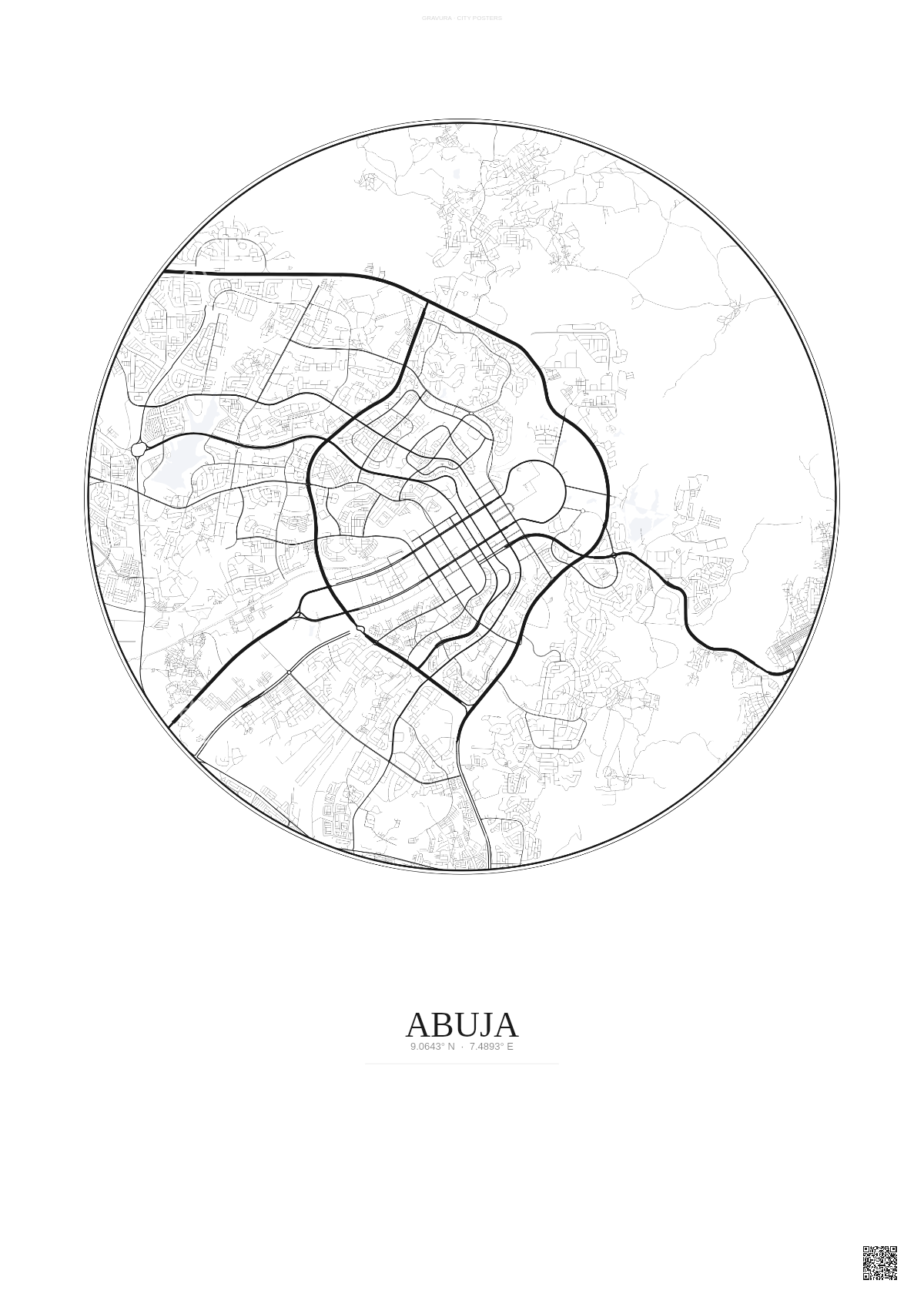 Affiche Abuja – Poster carte de ville | Gravura – Fond clair