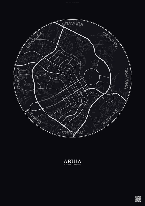 Affiche Abuja – Poster carte de ville | Gravura – Fond foncé