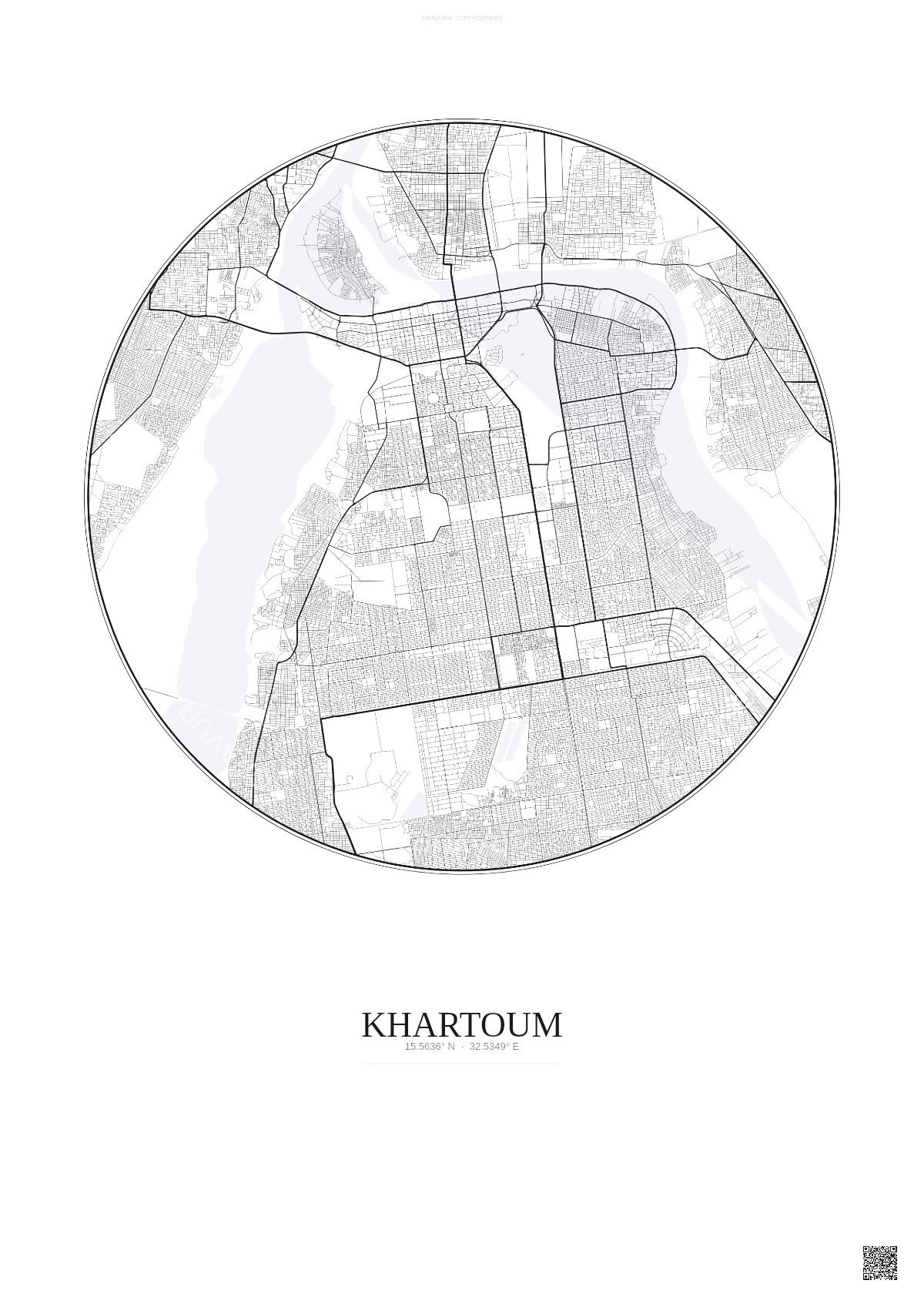 Affiche Khartoum – Poster carte de ville | Gravura – Fond clair