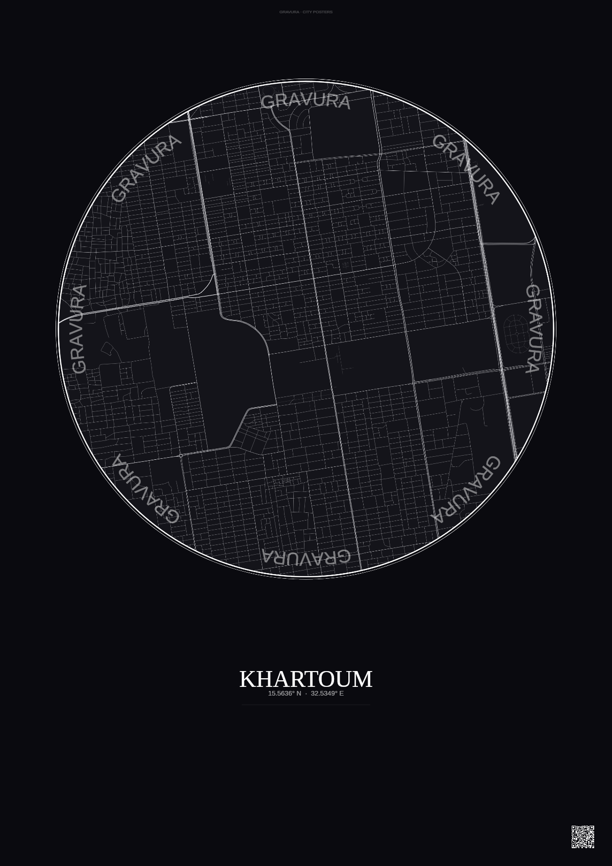 Affiche Khartoum – Poster carte de ville | Gravura – Fond foncé