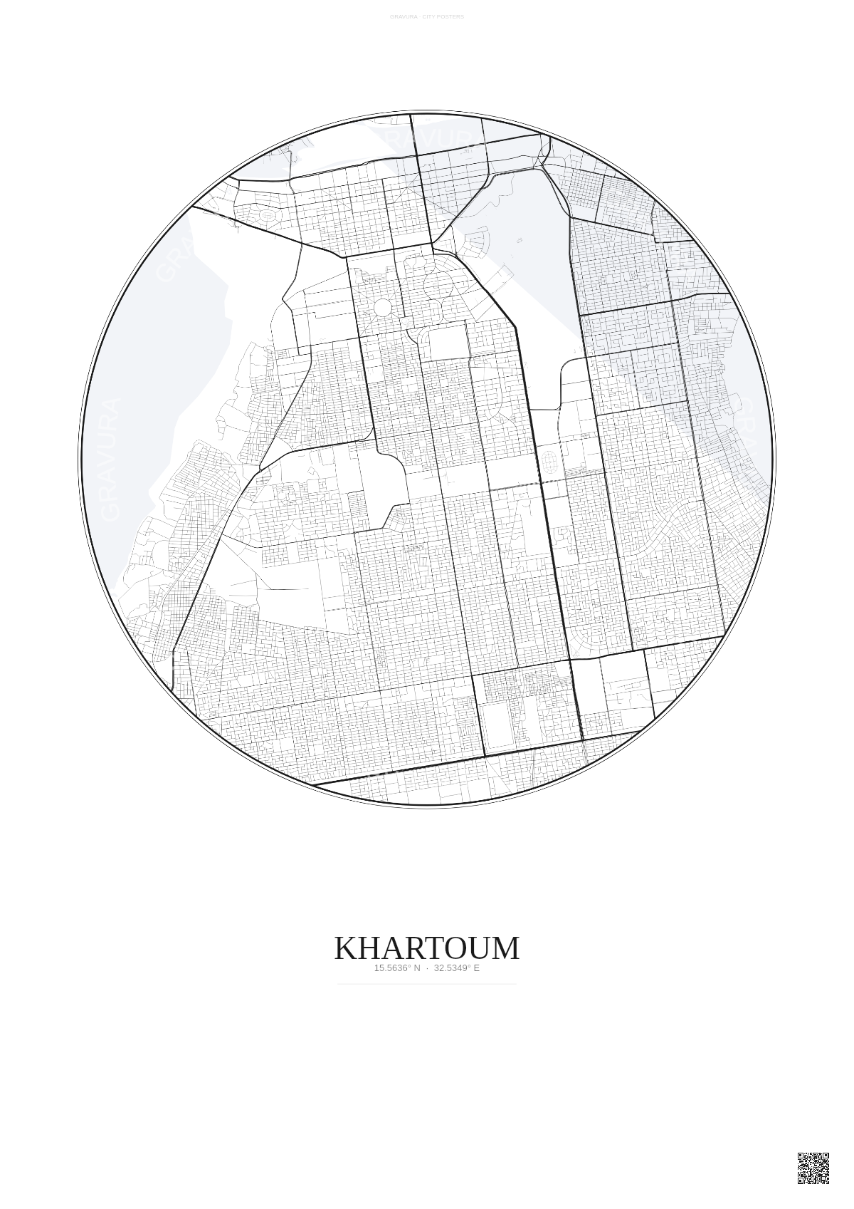 Affiche Khartoum – Poster carte de ville | Gravura – Fond clair