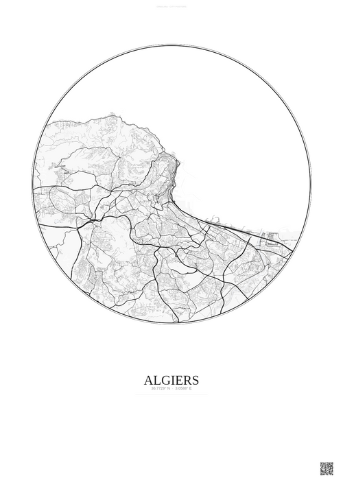 Affiche Algiers – Poster carte de ville | Gravura – Fond clair